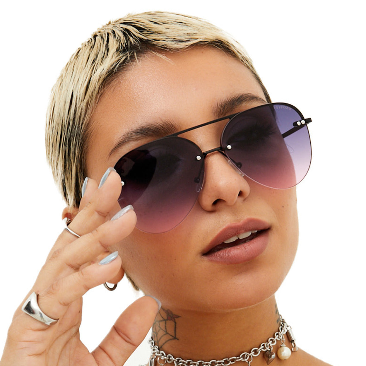 Smaller Megan 2 - Faded Purple & Pink Metal Aviator Sunglasses